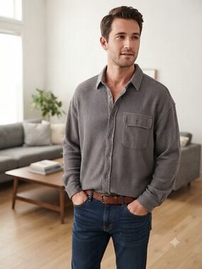 Buffalo Jeans Gray Waffle-Textured Men's Shirt